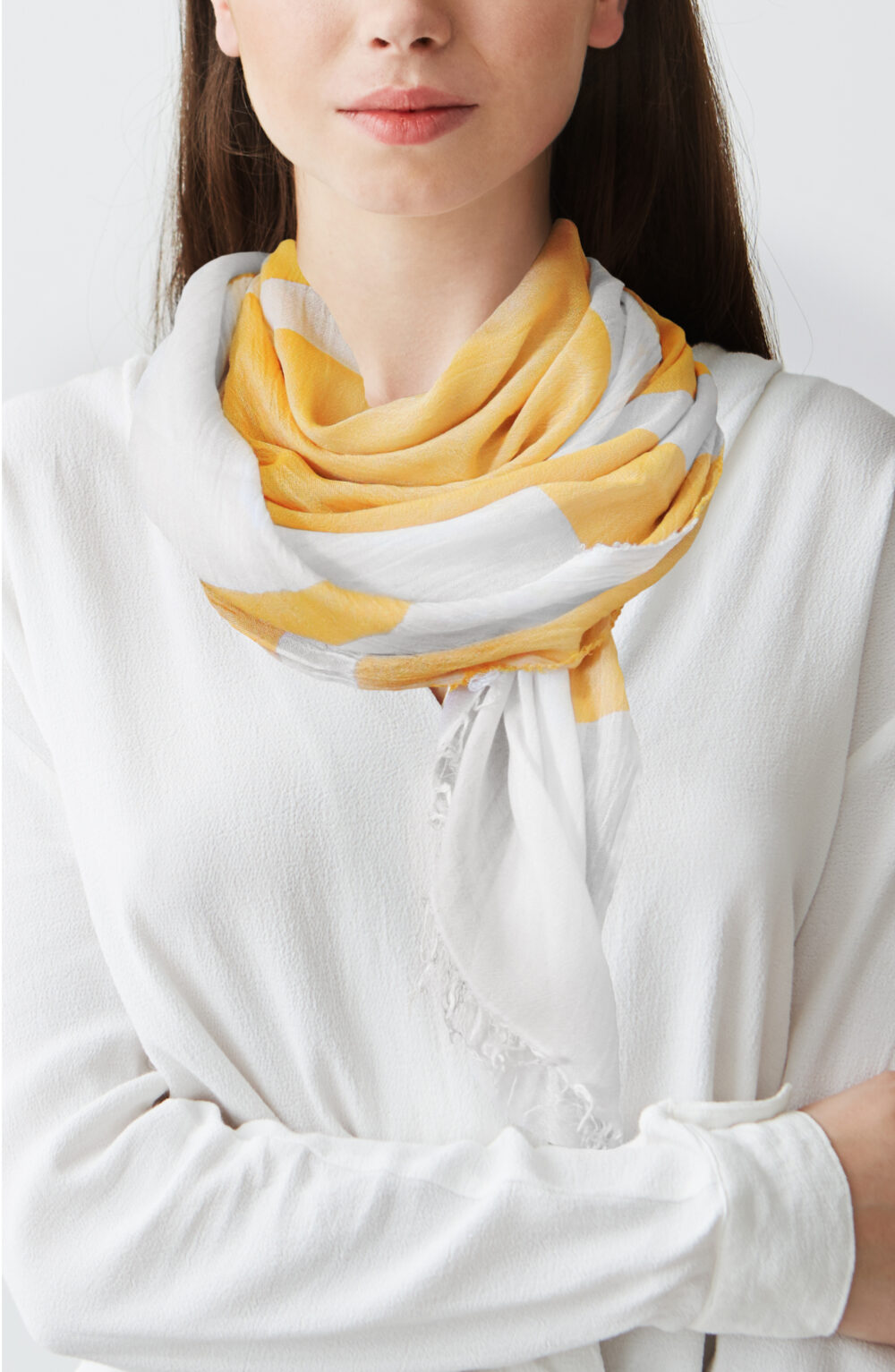 Women Scarf white and yellow color
