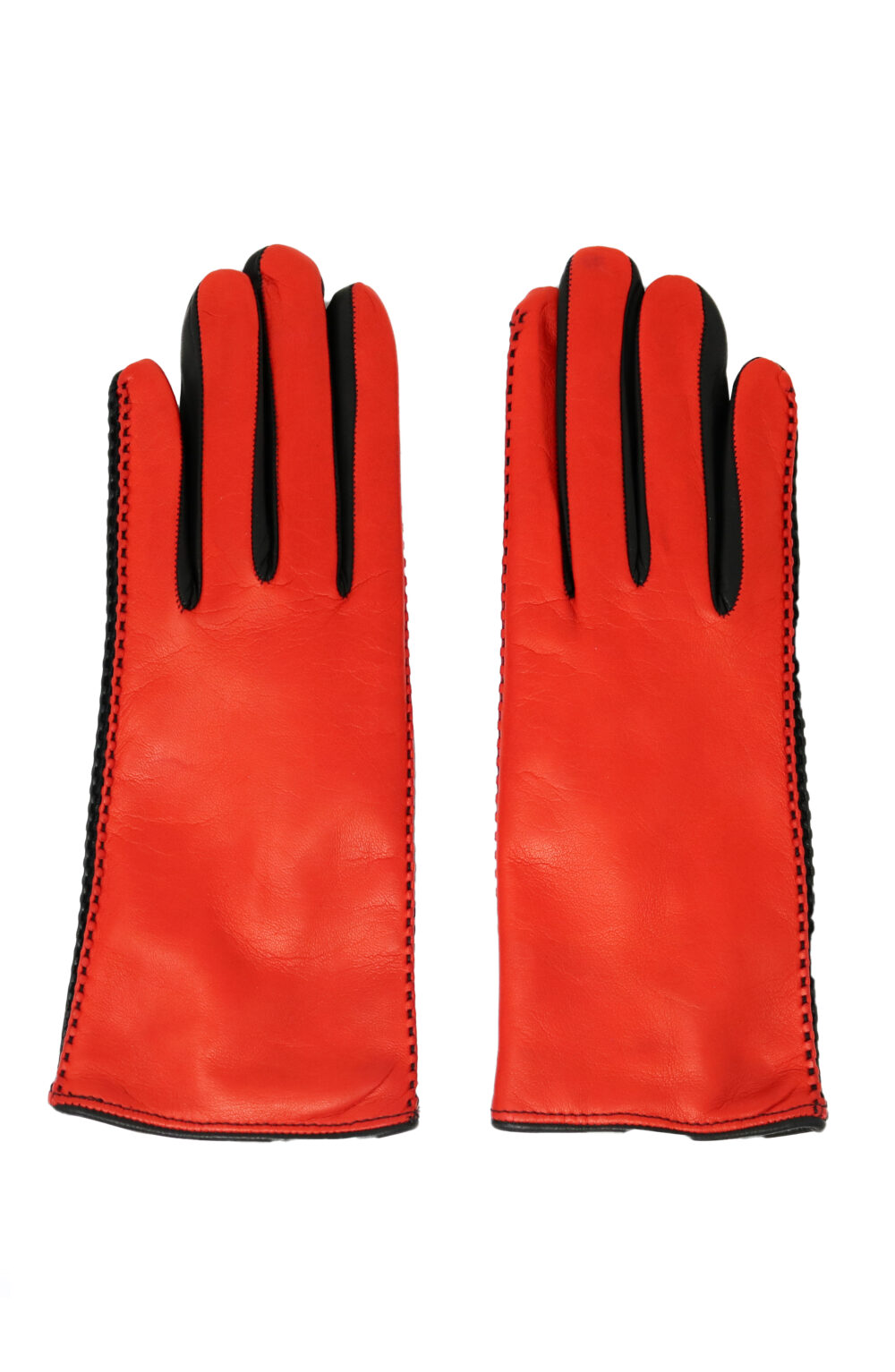 Women gloves 100% lambskin lining in cashmere. Black/Red color. - Image 2