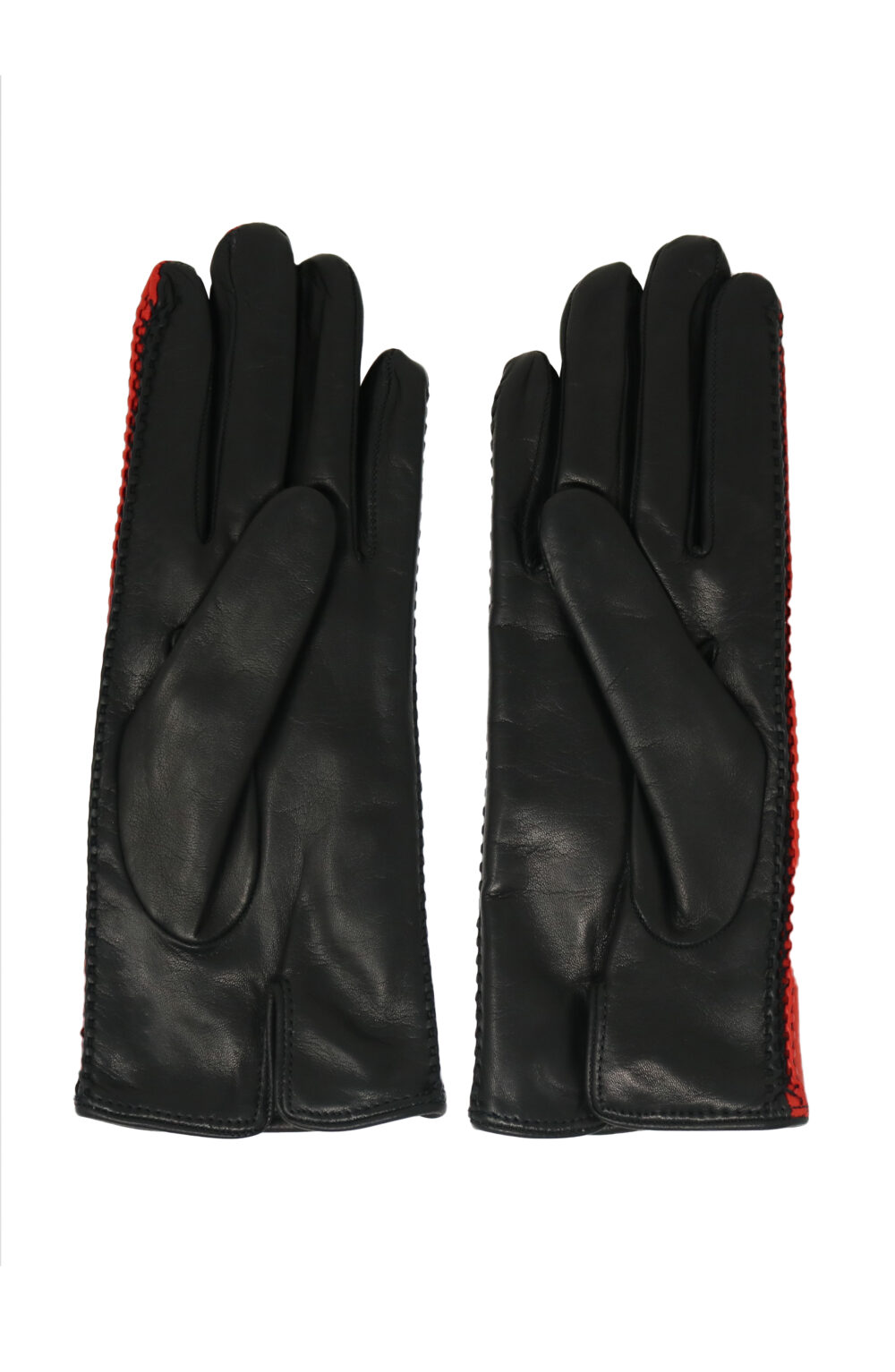 Women gloves 100% lambskin lining in cashmere. Black/Red color. - Image 3