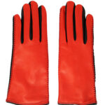 Women gloves 100% lambskin lining in cashmere. Black/Red color. - Image 2