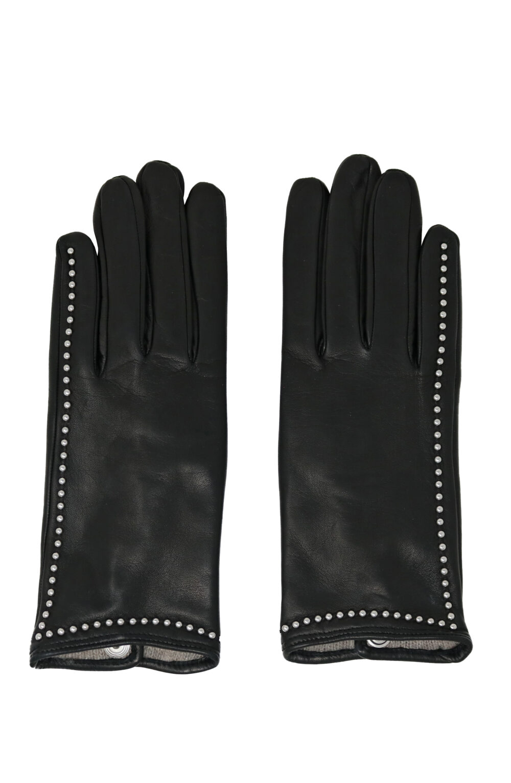 Women gloves 100% lambskin lining in cashmere. Black color with round studs. - Image 2