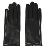 Women gloves 100% lambskin lining in cashmere. Black color with round studs. - Image 2