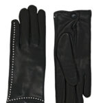 Women gloves 100% lambskin lining in cashmere. Black color with round studs.