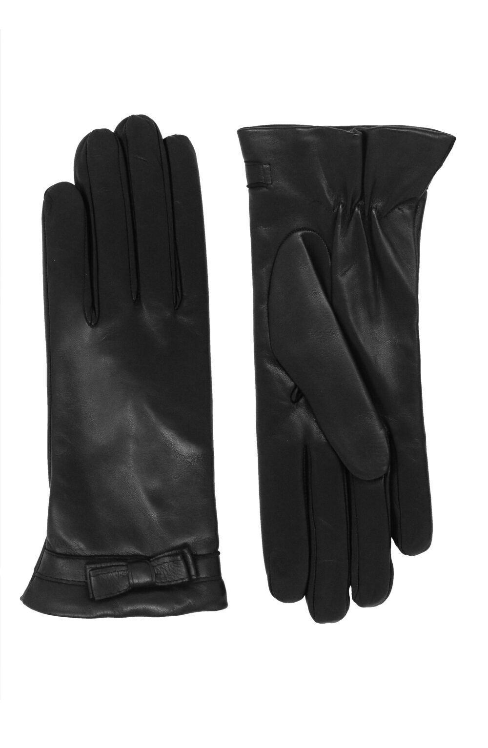 Women gloves 100% lambskin lined in pure cashmere. Black color with bow.