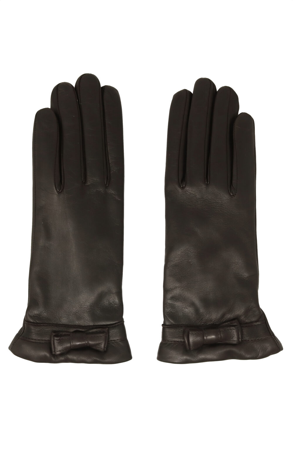 Women gloves 100% lambskin lined in pure cashmere. Brown color with bow. - Image 2