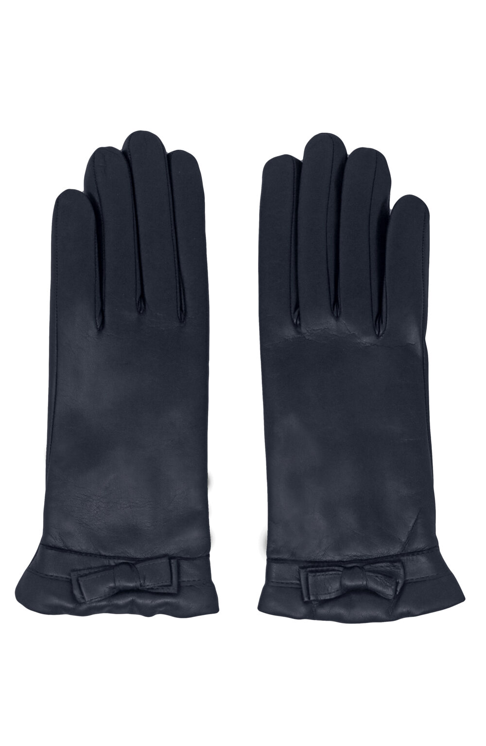 Women gloves 100% lambskin lined in pure cashmere. Blue color with bow. - Image 3