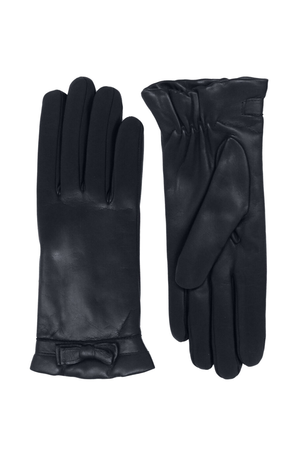 Women gloves 100% lambskin lined in pure cashmere. Blue color with bow.