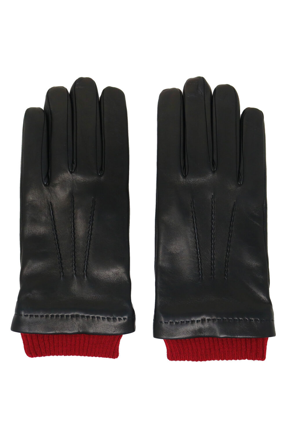 Men gloves 100% lambskin lined in pure cashmere. Black/Red color. - Image 2