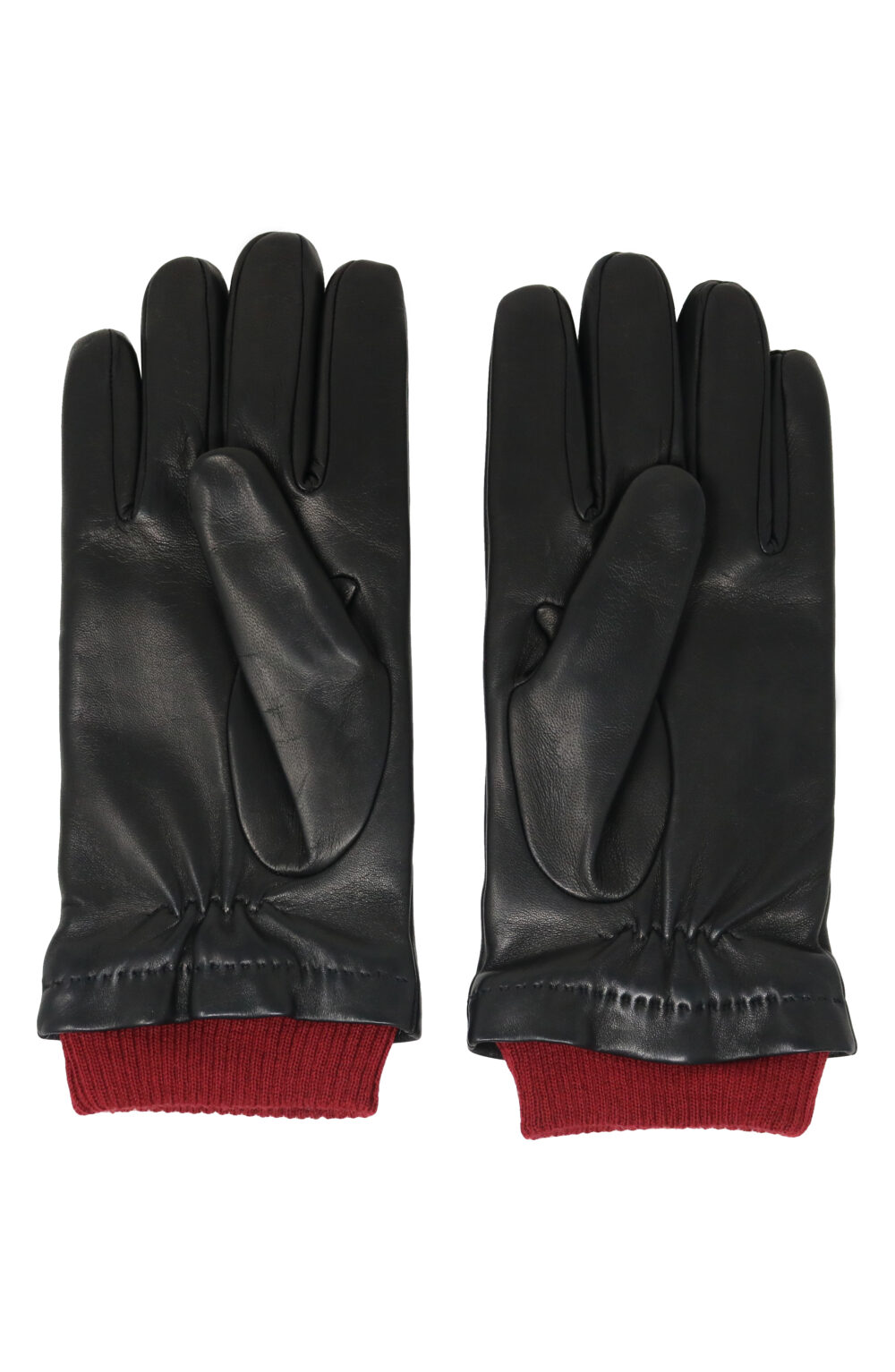 Men gloves 100% lambskin lined in pure cashmere. Black/Red color. - Image 3