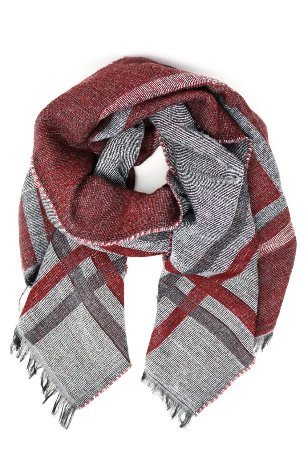 Women Scarf yarn dye, grey and bordeaux color - Image 2