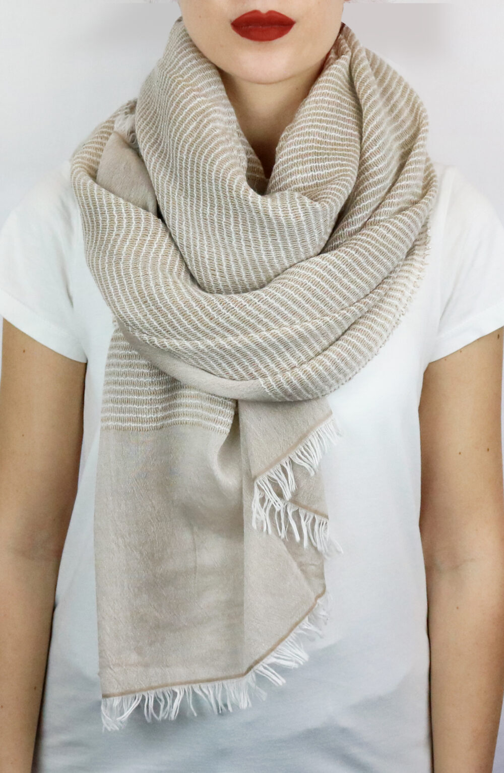 Women scarf taupe color with stripes