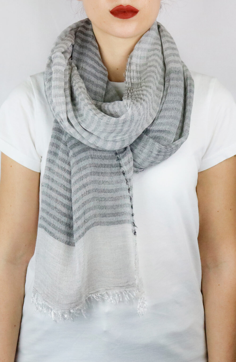 Women scarf white and light grey color
