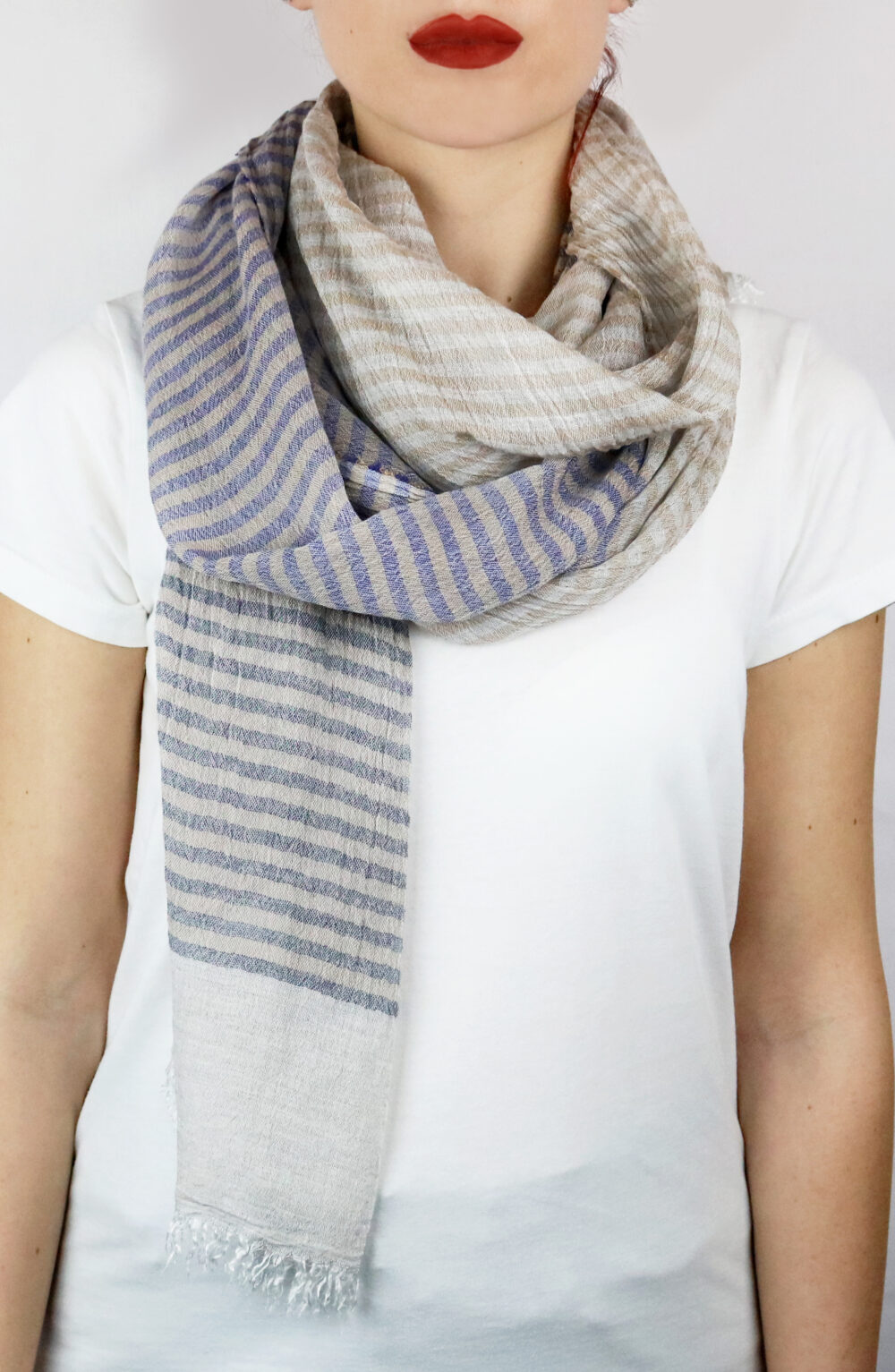 Women scarf beige, blue and grey color
