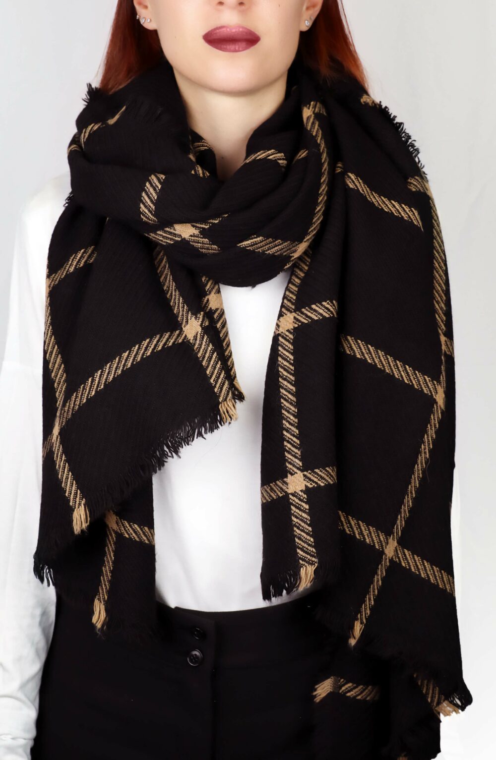 Elegant Women scarf yarn dyed jacquard black