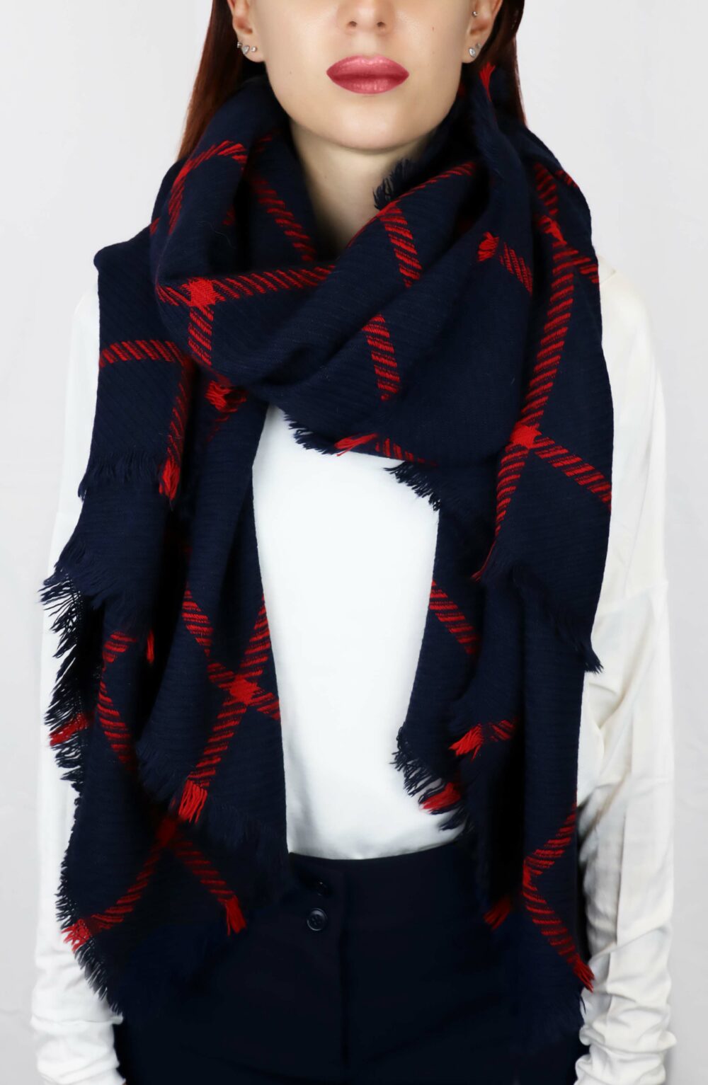Elegant Women scarf yarn dyed jacquard blue