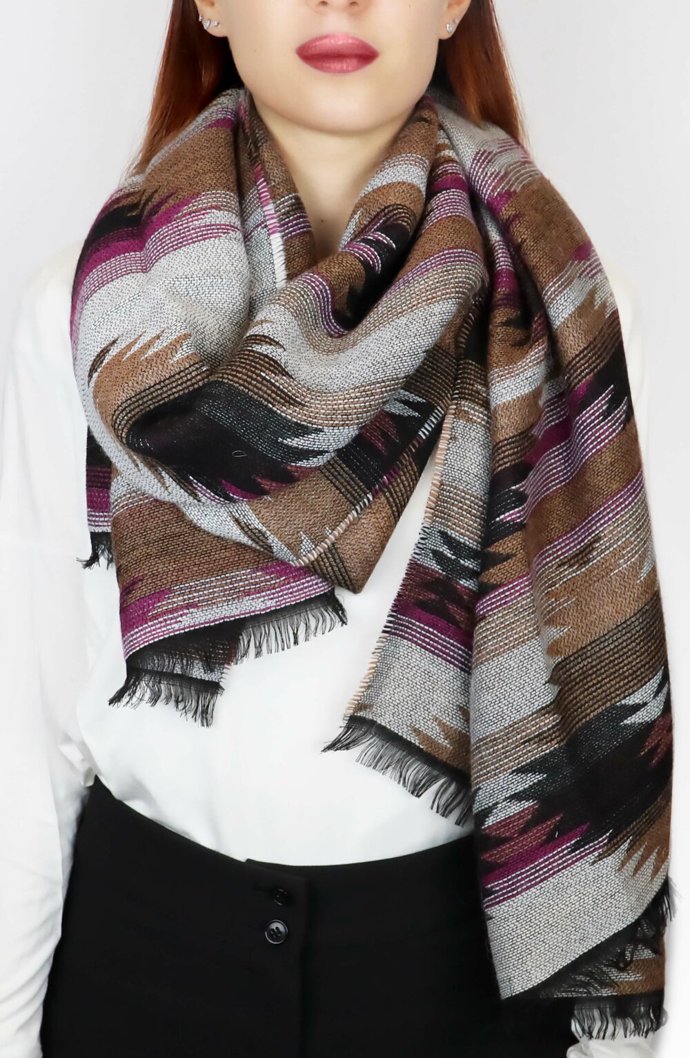 Elegant Women scarf abstract shapes fuchsia