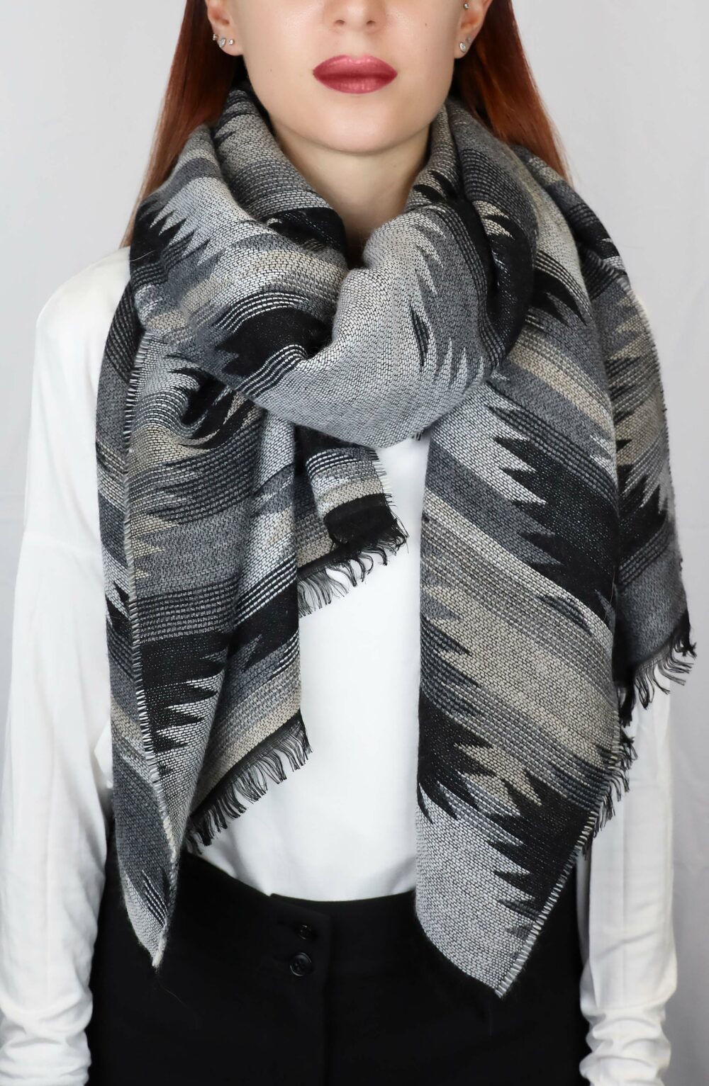 Elegant Women scarf abstract shapes grey