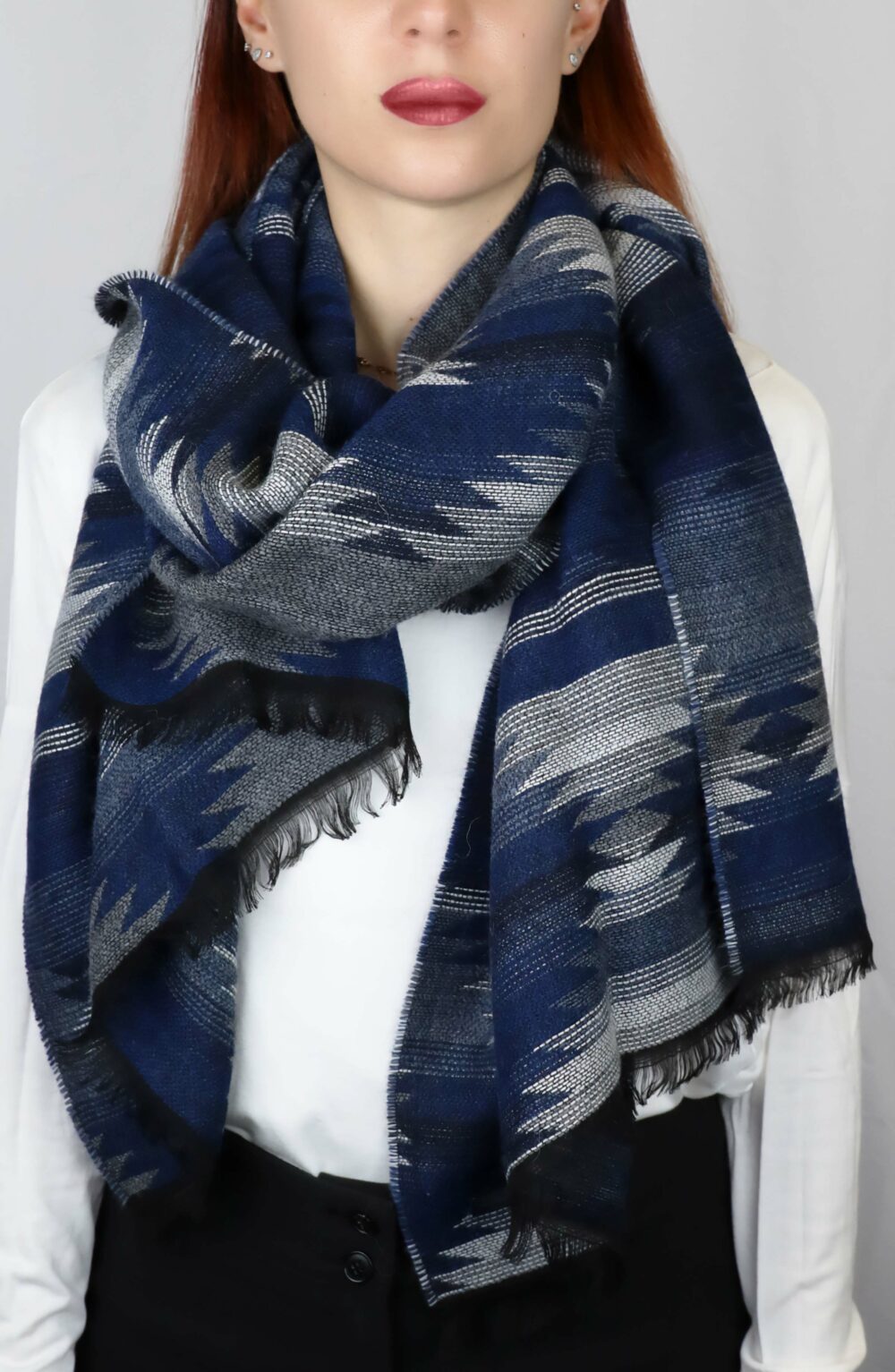 Elegant Women scarf abstract shapes blue