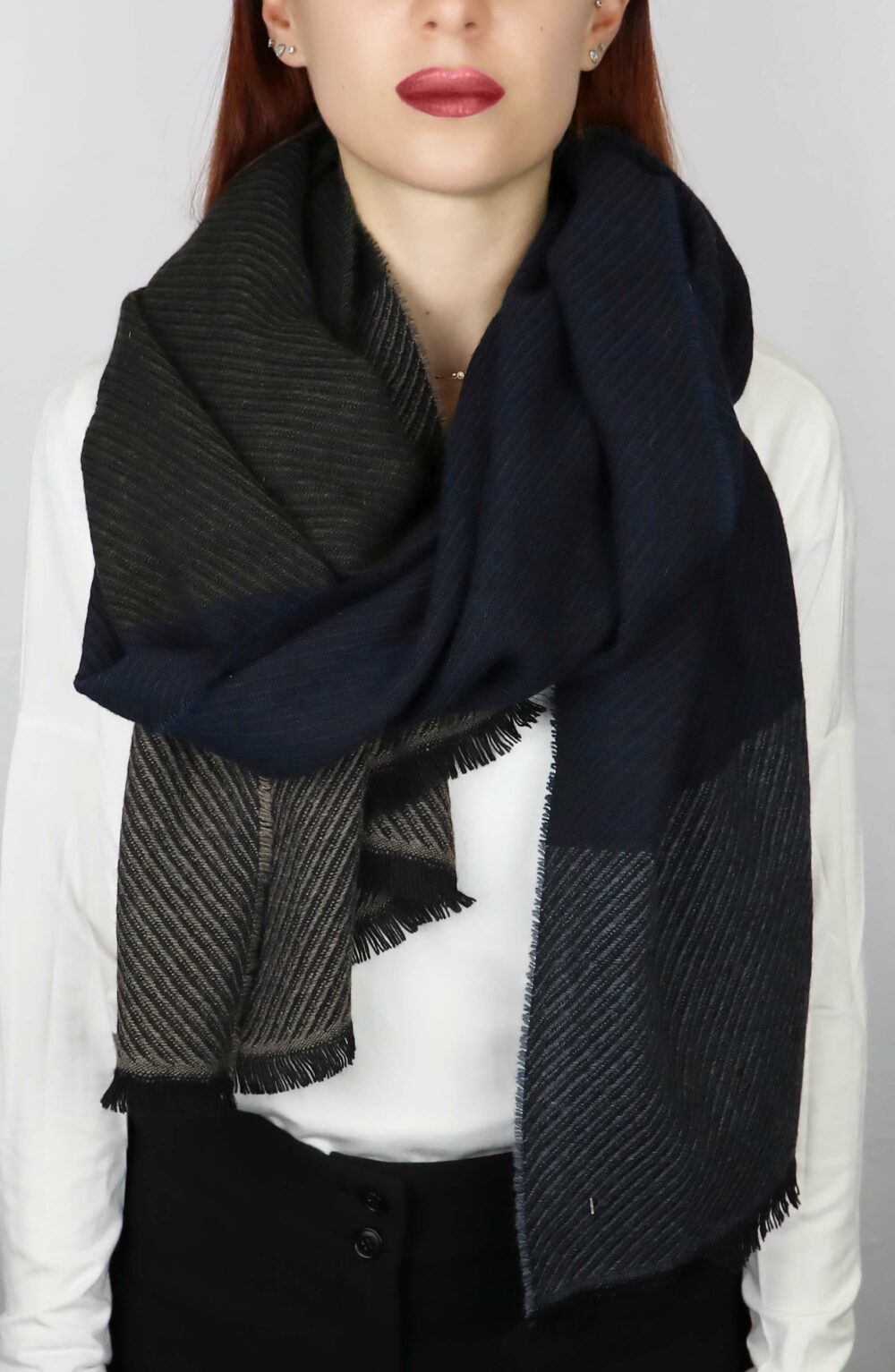 Elegant Women scarf stripped pattern blue