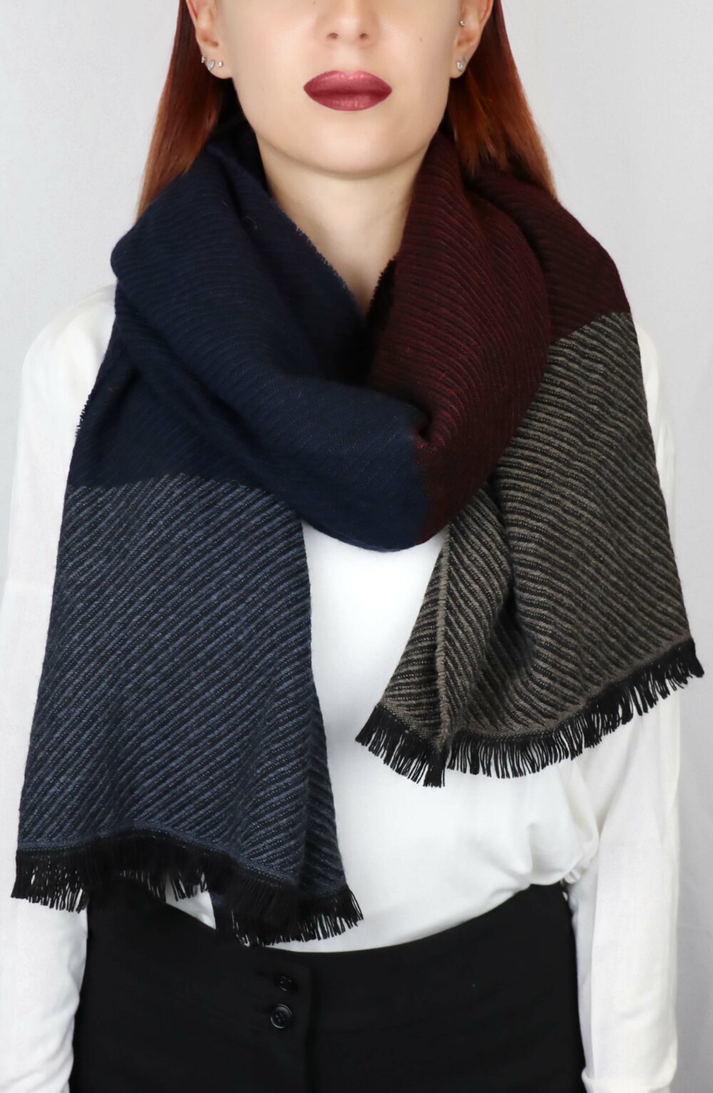 Elegant Women scarf stripped pattern bordeaux